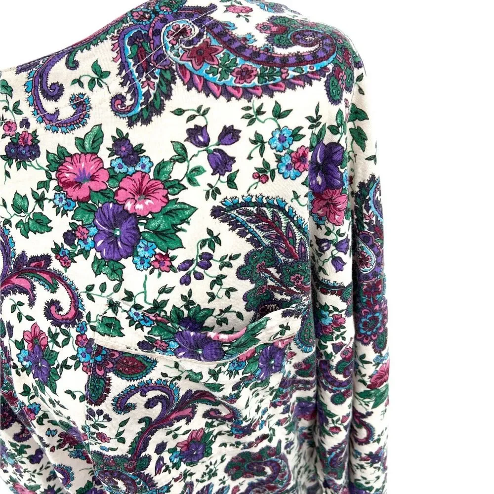 Victorias Secret Womens Gold Label Shirt M/L White Paisley‎ Long Pajama Shirt